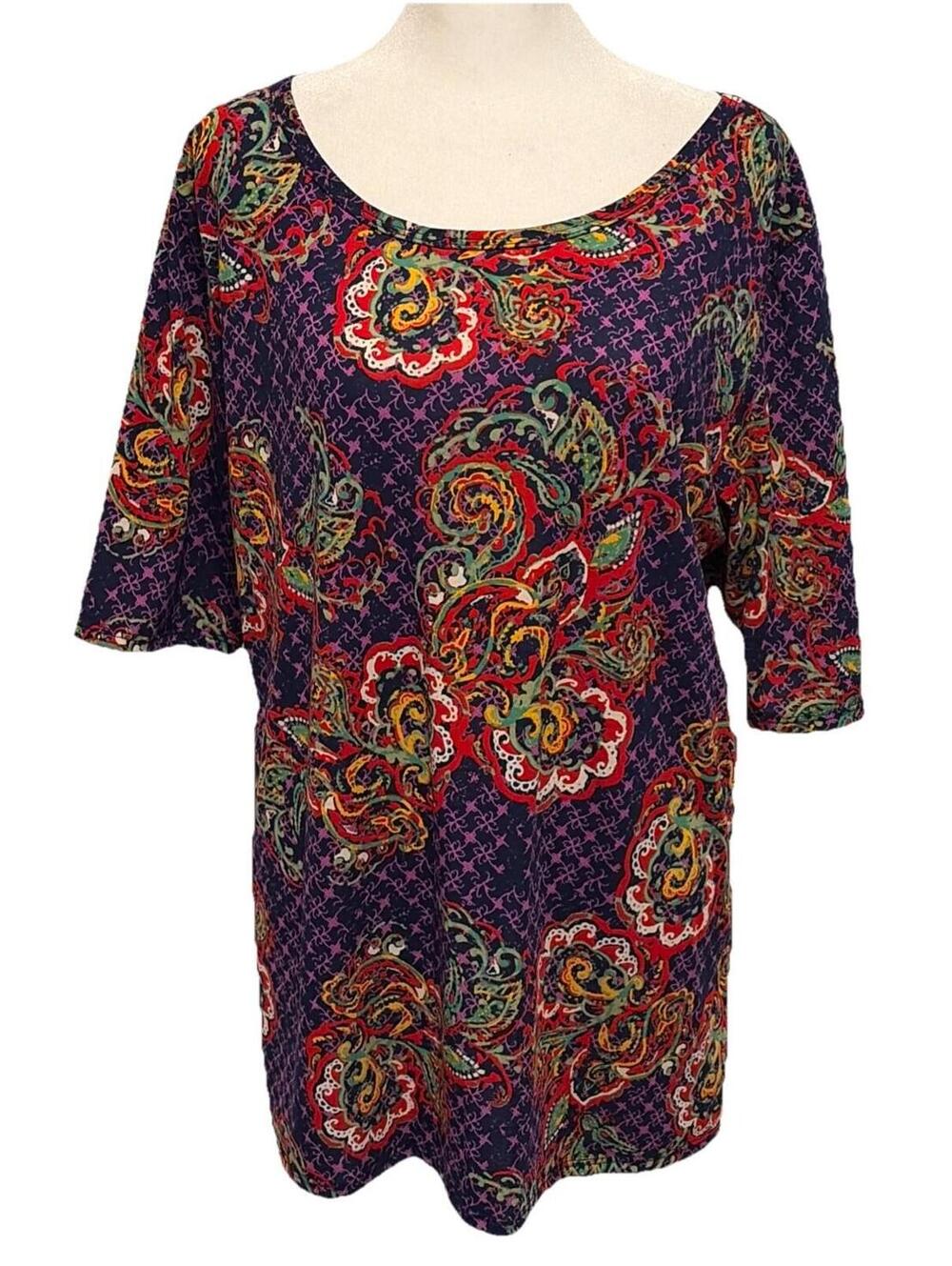 NWT LuLaRoe Gigi SS Purple Paisley Floral Print Fitted Top Size 3XL (24-26)